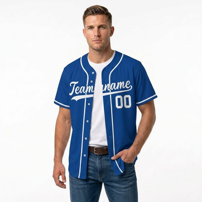 Custom Baseball Jersey - Personalized Royal Blue Shirt with White Piping - Full Sublimation