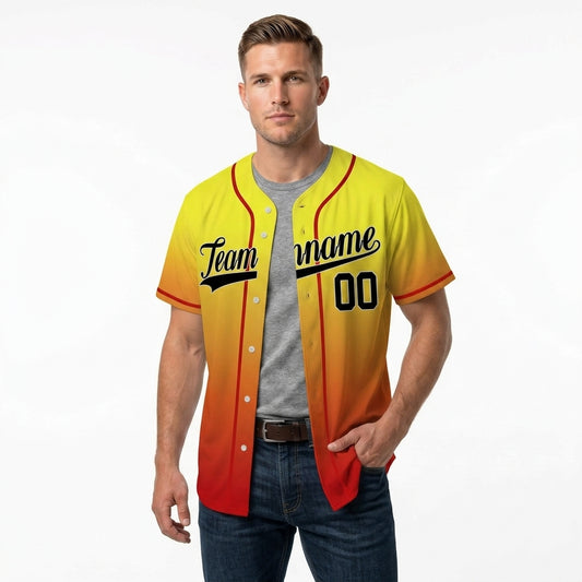 Custom Baseball Jersey - Personalized Gradient Shirt with Red Piping - Full Sublimation