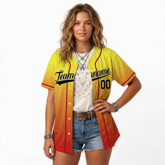Custom Baseball Jersey - Personalized Gradient Shirt with Red Piping - Full Sublimation