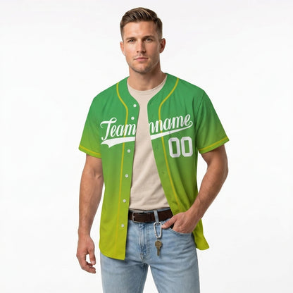 Custom Baseball Jersey - Personalized Gradient Shirt with Green & Yellow Design - Full Sublimation