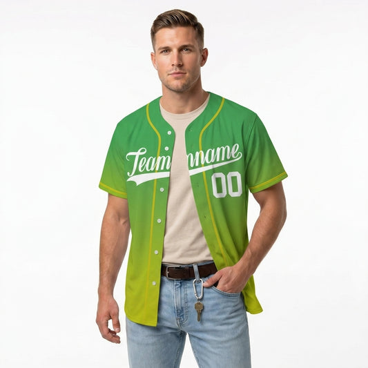 Custom Baseball Jersey - Personalized Gradient Shirt with Green & Yellow Design - Full Sublimation
