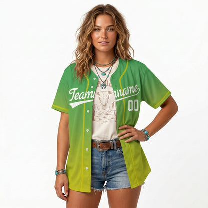 Custom Baseball Jersey - Personalized Gradient Shirt with Green & Yellow Design - Full Sublimation