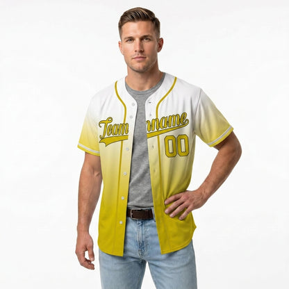 Custom Baseball Jersey - Personalized Gradient Shirt with White & Yellow Design - Full Sublimation