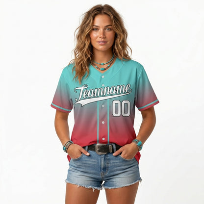 Custom Baseball Jersey - Personalized Gradient Shirt with Teal & Red Design - Full Sublimation