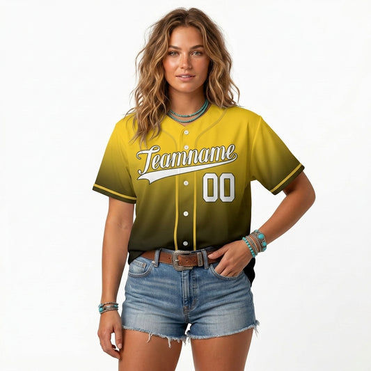 Custom Baseball Jersey - Personalized Gradient Shirt with Black & Yellow Design - Full Sublimation