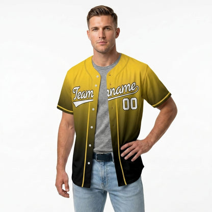 Custom Baseball Jersey - Personalized Gradient Shirt with Black & Yellow Design - Full Sublimation