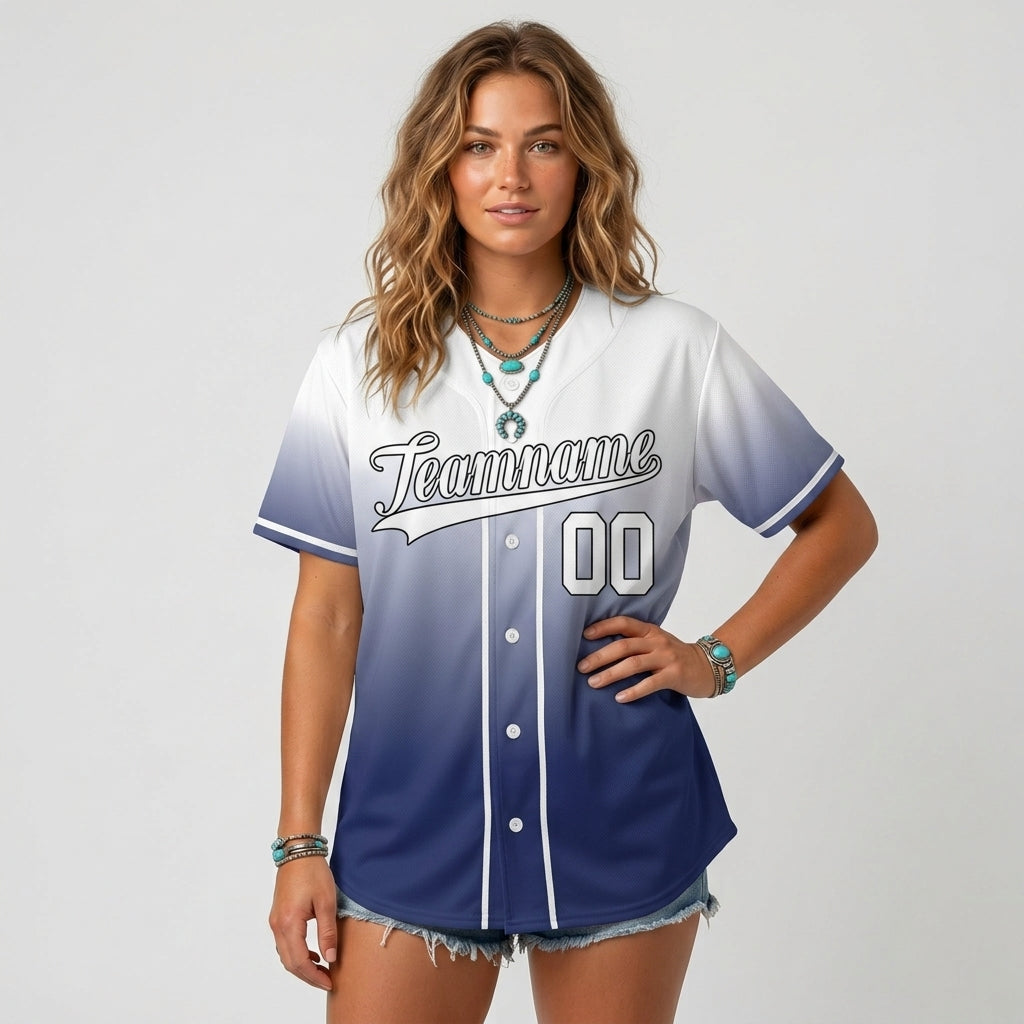 Custom Baseball Jersey - Personalized Gradient Shirt with White & Blue Design - Full Sublimation
