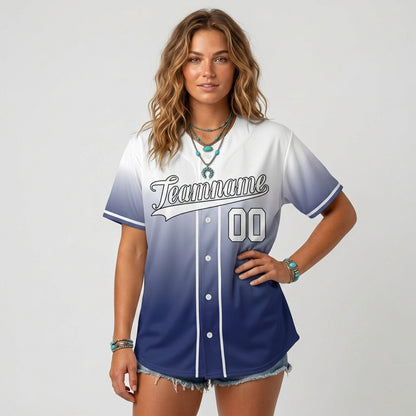 Custom Baseball Jersey - Personalized Gradient Shirt with White & Blue Design - Full Sublimation