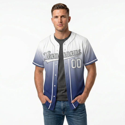 Custom Baseball Jersey - Personalized Gradient Shirt with White & Blue Design - Full Sublimation