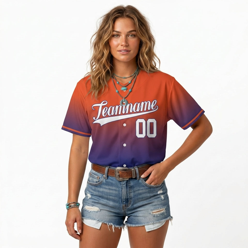 Custom Baseball Jersey - Personalized Gradient Shirt with Orange & Blue Design - Full Sublimation