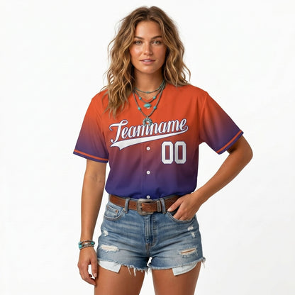 Custom Baseball Jersey - Personalized Gradient Shirt with Orange & Blue Design - Full Sublimation