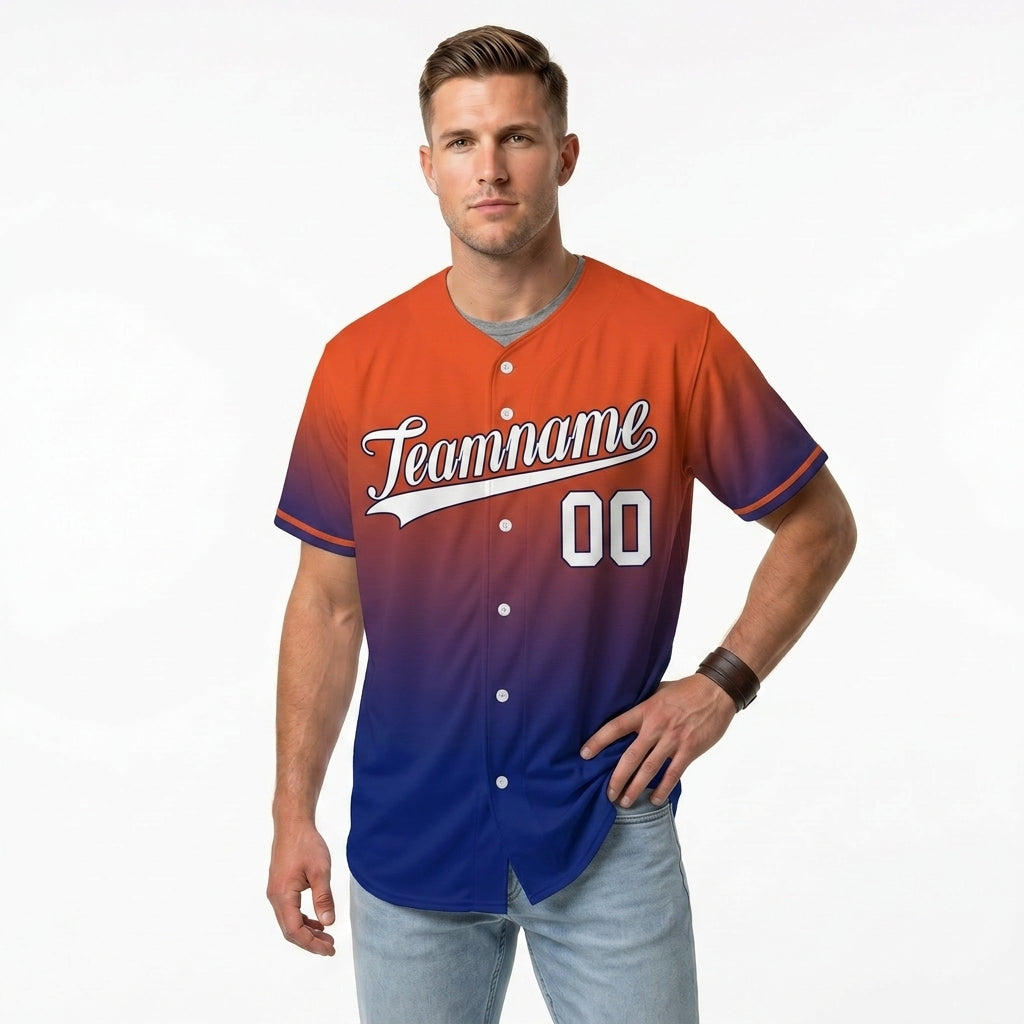Custom Baseball Jersey - Personalized Gradient Shirt with Orange & Blue Design - Full Sublimation