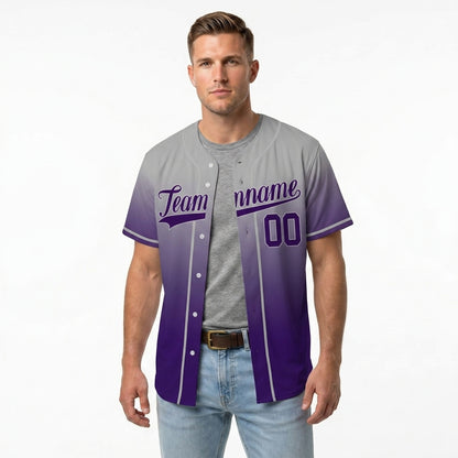 Custom Baseball Jersey - Personalized Gradient Shirt with Grey & Purple Design - Full Sublimation