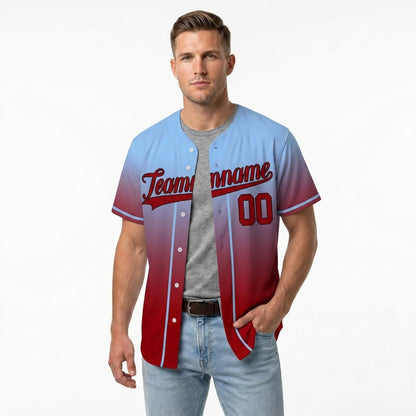 Custom Baseball Jersey - Personalized Gradient Shirt with Blue & Red Design - Full Sublimation