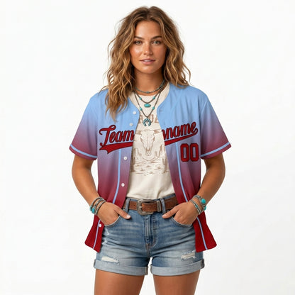 Custom Baseball Jersey - Personalized Gradient Shirt with Blue & Red Design - Full Sublimation