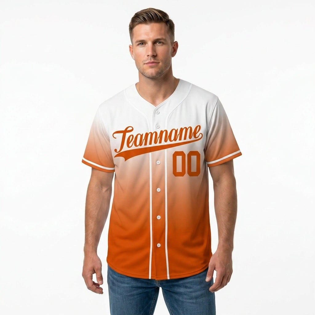 Custom Baseball Jersey - Personalized Gradient Shirt with White & Orange Design - Full Sublimation