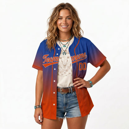 Custom Baseball Jersey - Personalized Gradient Shirt with Blue & Orange Design - Full Sublimation