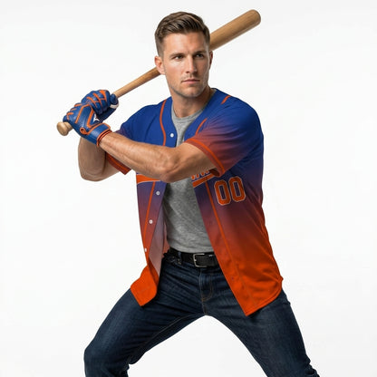 Custom Baseball Jersey - Personalized Gradient Shirt with Blue & Orange Design - Full Sublimation