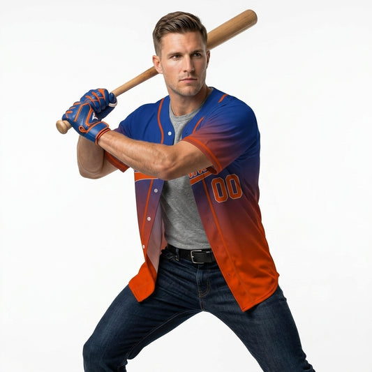Custom Baseball Jersey - Personalized Gradient Shirt with Blue & Orange Design - Full Sublimation