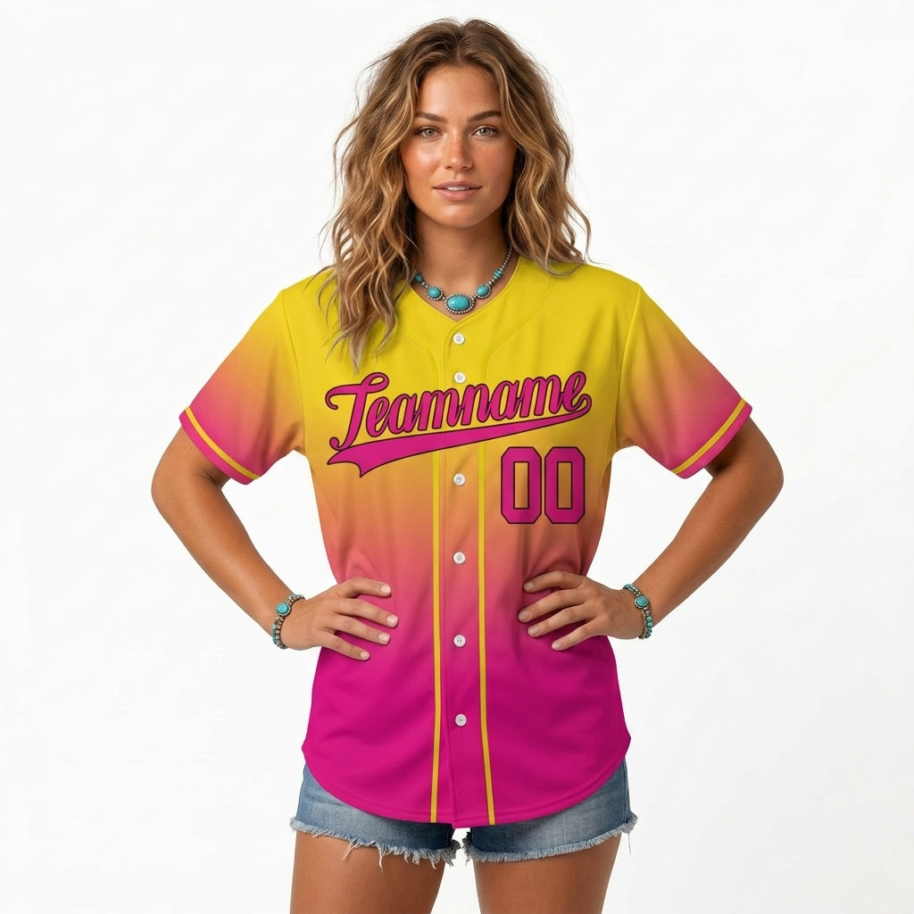 Custom Baseball Jersey - Personalized Gradient Shirt with Yellow & Pink Design - Full Sublimation