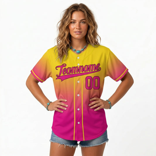 Custom Baseball Jersey - Personalized Gradient Shirt with Yellow & Pink Design - Full Sublimation