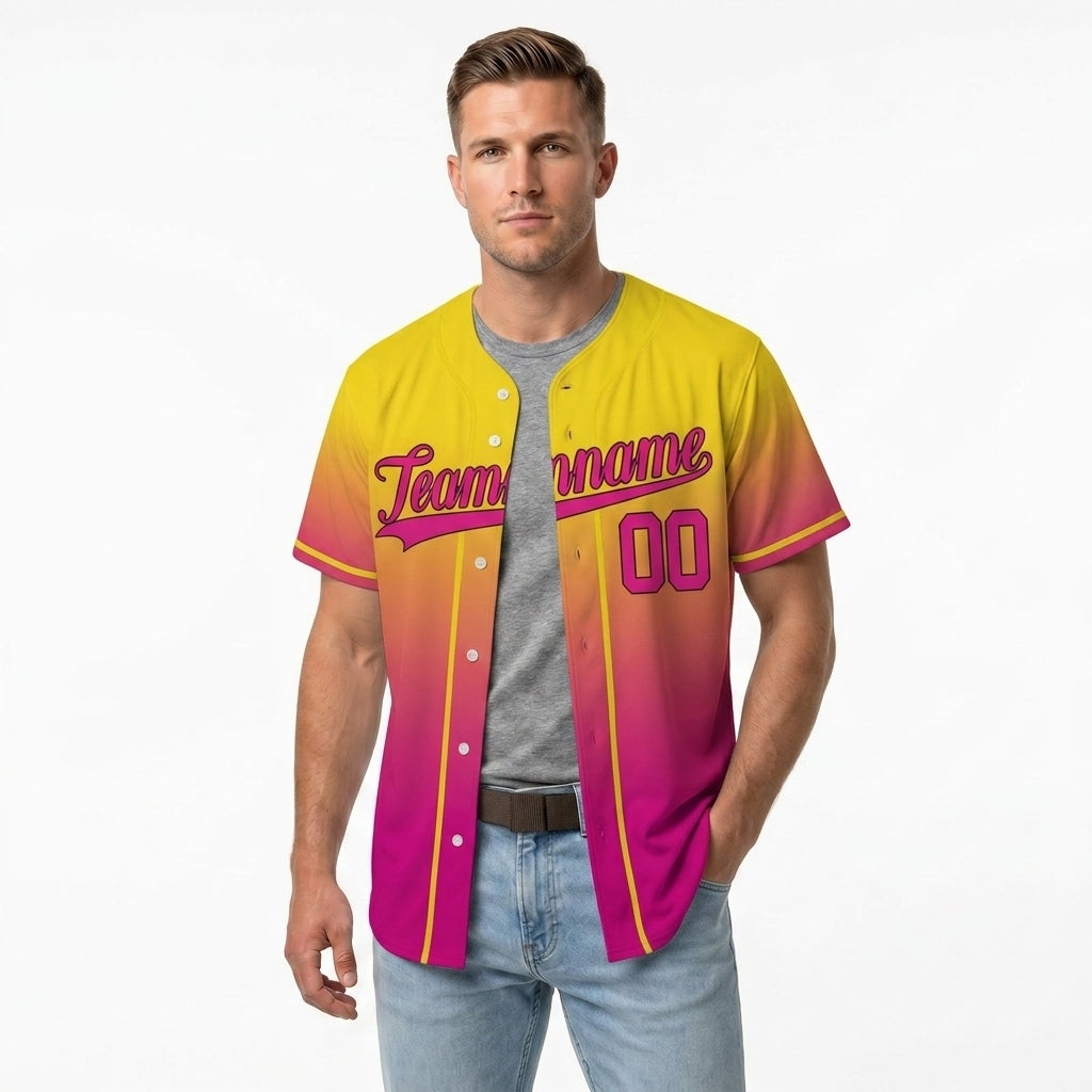 Custom Baseball Jersey - Personalized Gradient Shirt with Yellow & Pink Design - Full Sublimation