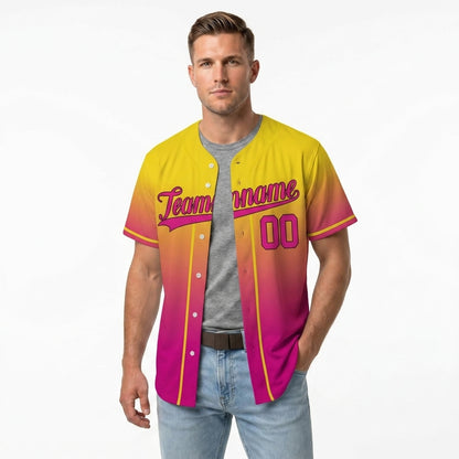 Custom Baseball Jersey - Personalized Gradient Shirt with Yellow & Pink Design - Full Sublimation
