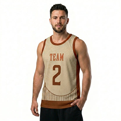 Custom Basketball Jersey - Personalized Cream & Brown Bridge Graphic Uniform - Full Sublimation