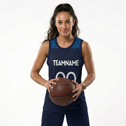 Custom Basketball Jersey - Personalized Navy Tank Top with Shoulder Panel Design - Full Sublimation