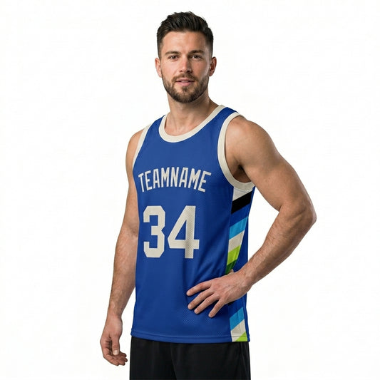 Custom Basketball Jersey - Personalized Black Tank Top with White Geometric Side Panels - Full Sublimation