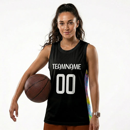 Custom Blue Basketball Jersey - Multi-Stripe Side Panel Design - Professional Team Uniform