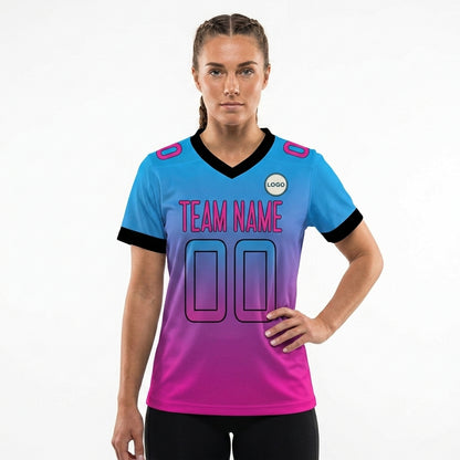 Custom Football Jersey - Personalized Blue & Pink Gradient Team Uniform - Full Sublimation