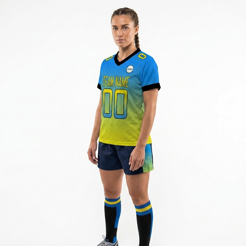 Custom Football Jersey - Personalized Blue to Yellow Fade Design - Full Sublimation Tank