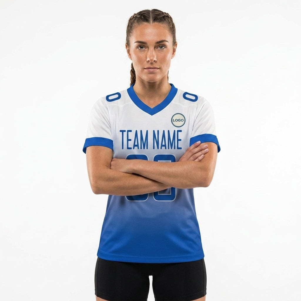 Custom Football Jersey - Personalized White to Blue Fade Design - Full Sublimation