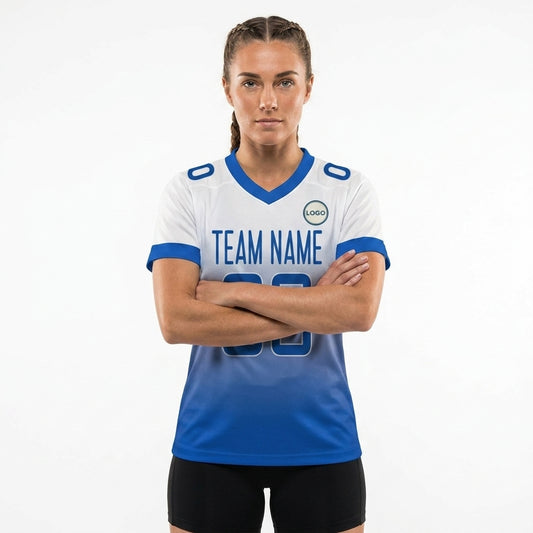 Custom Football Jersey - Personalized White to Blue Fade Design - Full Sublimation