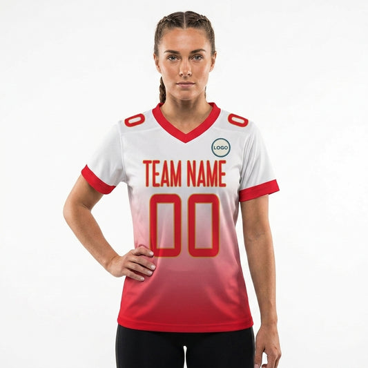 Custom Football Jersey - Personalized White to Red Fade Design - Full Sublimation