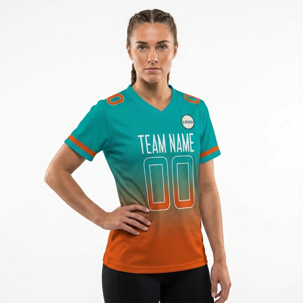 Custom Football Jersey - Teal & Orange Gradient Team Uniform - Full Sublimation
