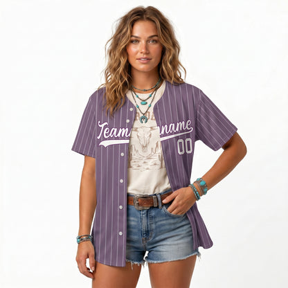 Custom Baseball Jersey - Personalized Dusty Purple Shirt with White Pinstripes - Full Sublimation