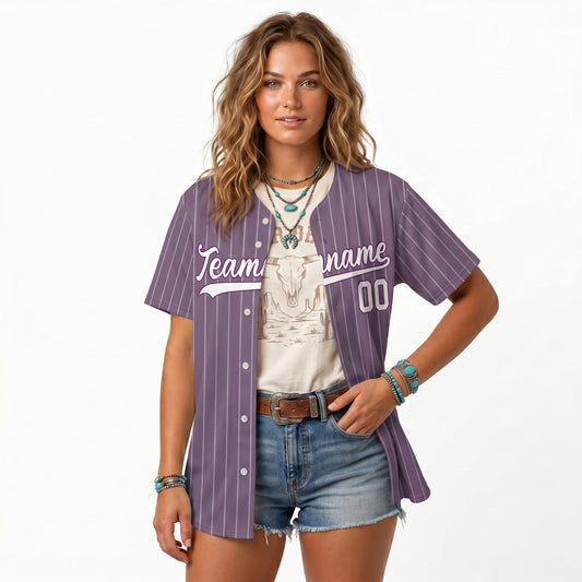 Custom Baseball Jersey - Personalized Dusty Purple Shirt with White Pinstripes - Full Sublimation