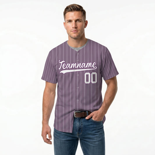 Custom Baseball Jersey - Personalized Dusty Purple Shirt with White Pinstripes - Full Sublimation