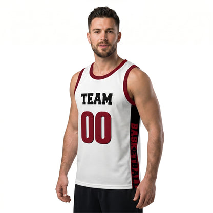 Custom Basketball Jersey - Personalized White Tank Top with Maroon Trim - Full Sublimation