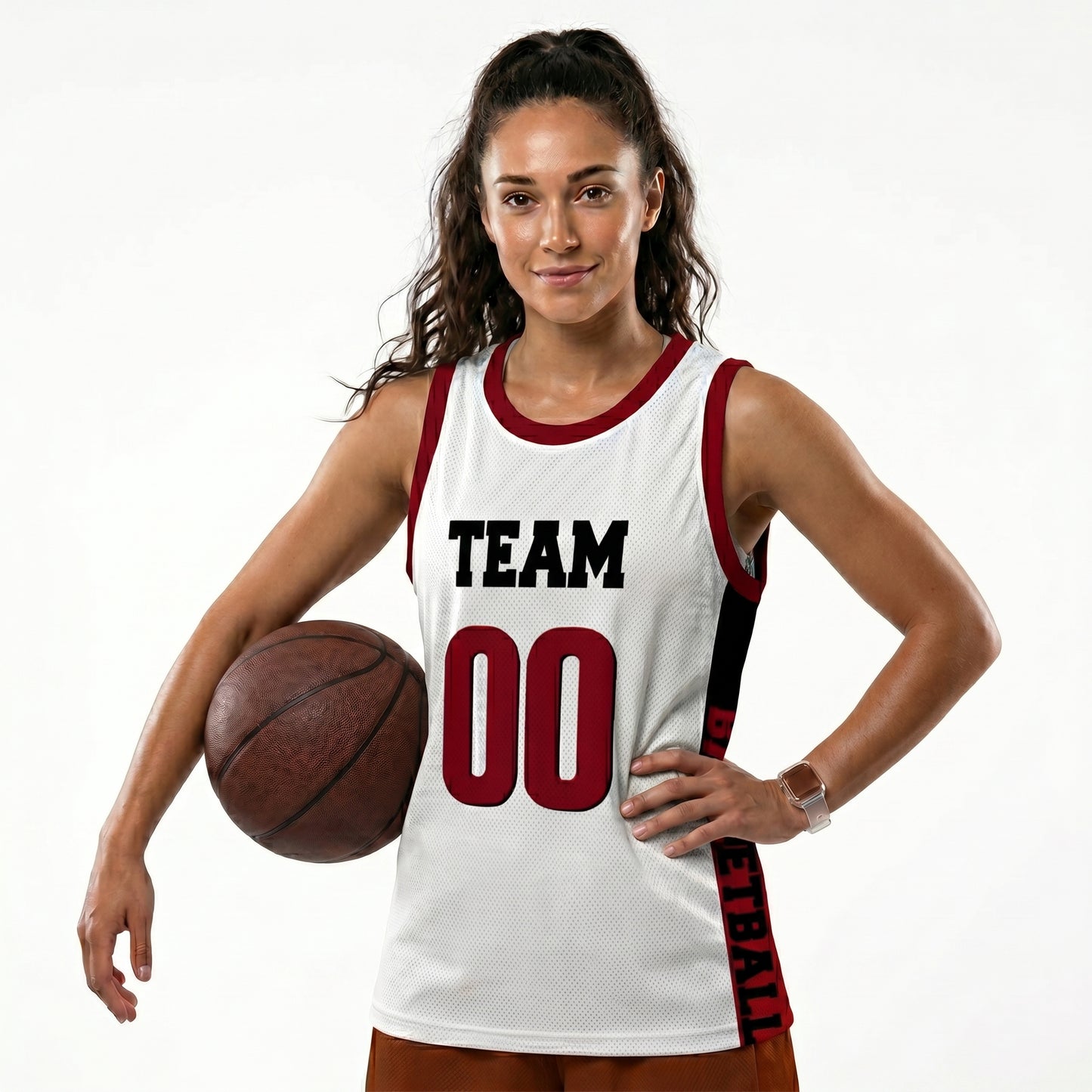 Custom Basketball Jersey - Personalized White Tank Top with Maroon Trim - Full Sublimation