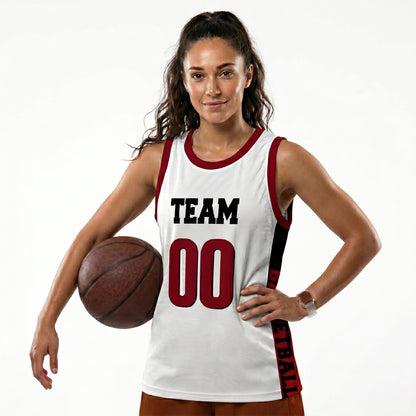 Custom Basketball Jersey - Personalized White Tank Top with Maroon Trim - Full Sublimation