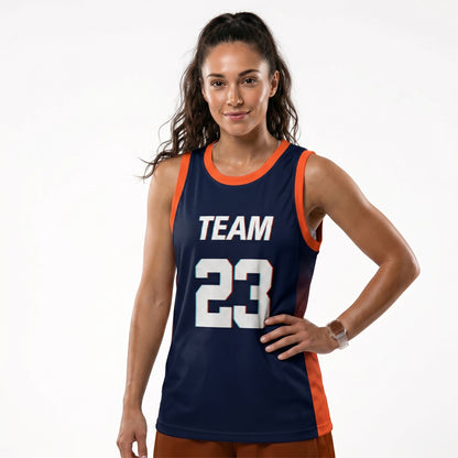 Custom Basketball Jersey - Personalized Navy Blue Tank Top with Orange Gradient - Full Sublimation