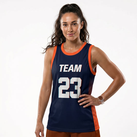 Custom Basketball Jersey - Personalized Navy Blue Tank Top with Orange Gradient - Full Sublimation