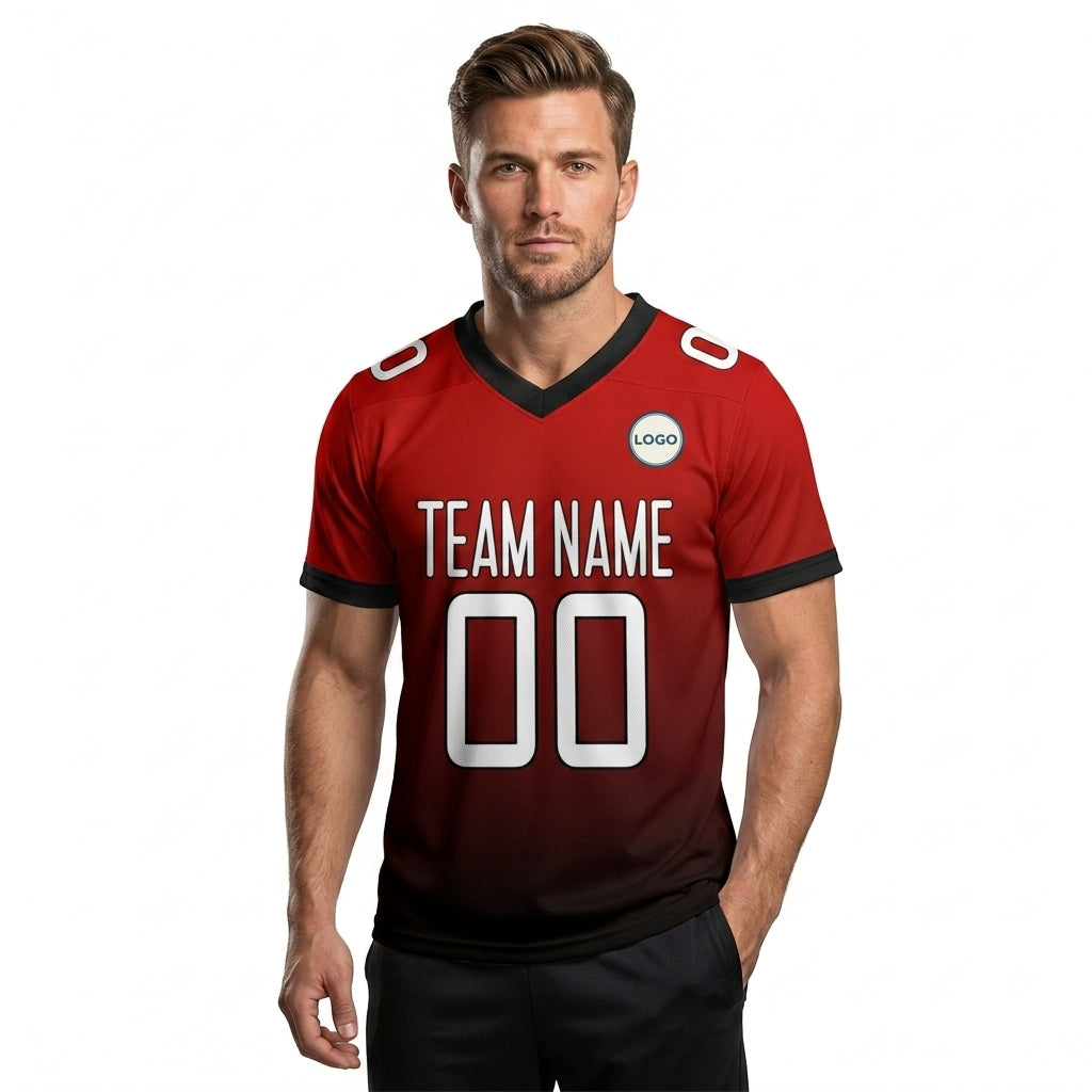 Custom Football Jersey - Red & Black Gradient Team Uniform - Full Sublimation