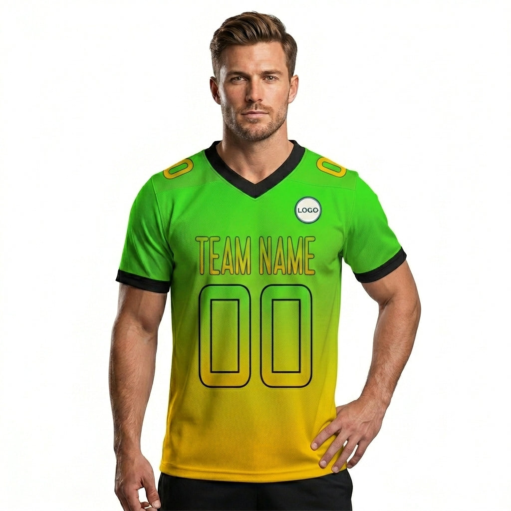 Custom Football Jersey - Personalized Gradient Design in Green & Yellow - Full Sublimation