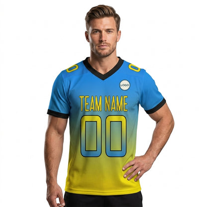 Custom Football Jersey - Personalized Blue to Yellow Fade Design - Full Sublimation Tank