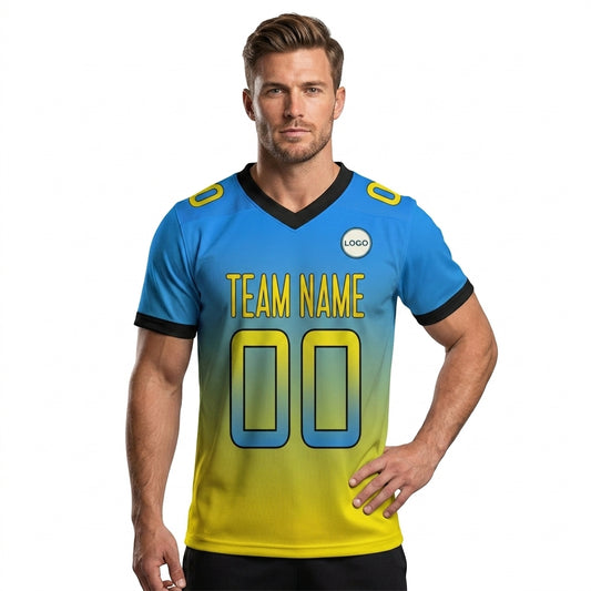 Custom Football Jersey - Personalized Blue to Yellow Fade Design - Full Sublimation Tank