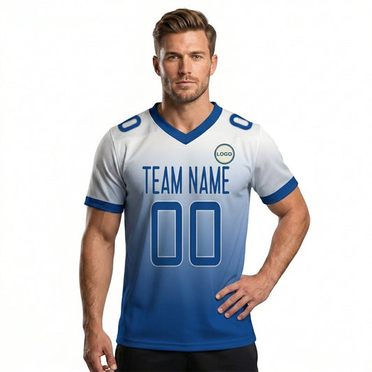 Custom Football Jersey - Personalized White to Blue Fade Design - Full Sublimation